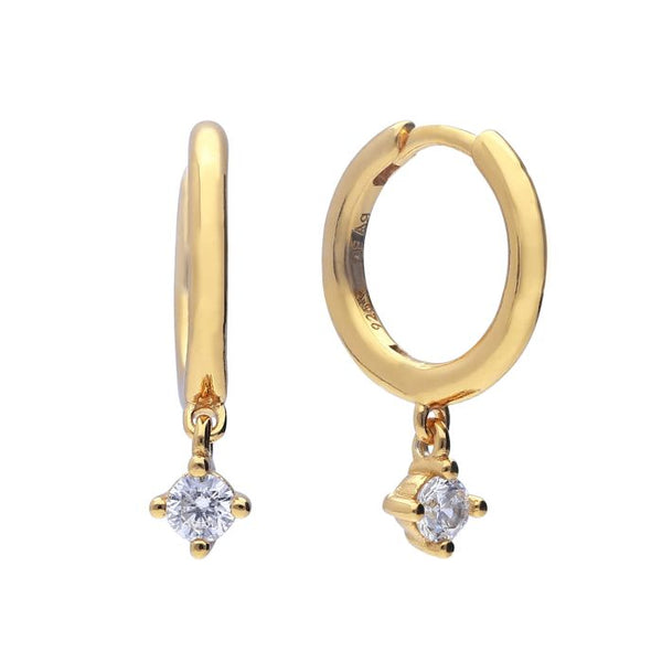 Diamonfire Zirconia Drop Gold Plated Hoop Earrings E6307