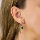 Diamonfire Green Zirconia Teardrop Pave Silver Drop Earrings E6053