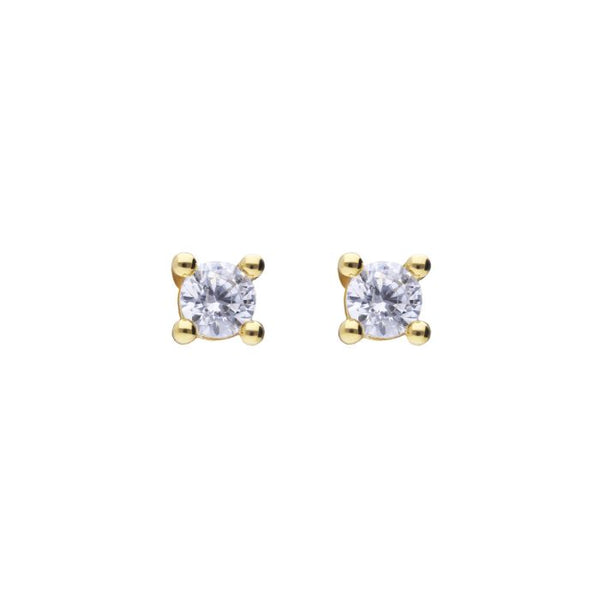 Diamonfire Solitaire Zirconia Four Claw Gold Plated 3mm Stud Earrings E6311