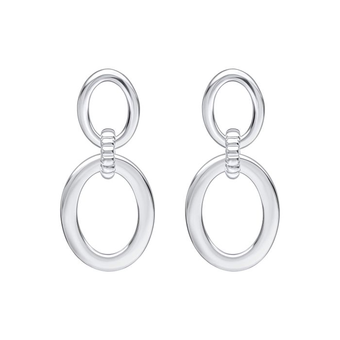 Silver Double Oval And Circle Link Drop Earrings E6436
