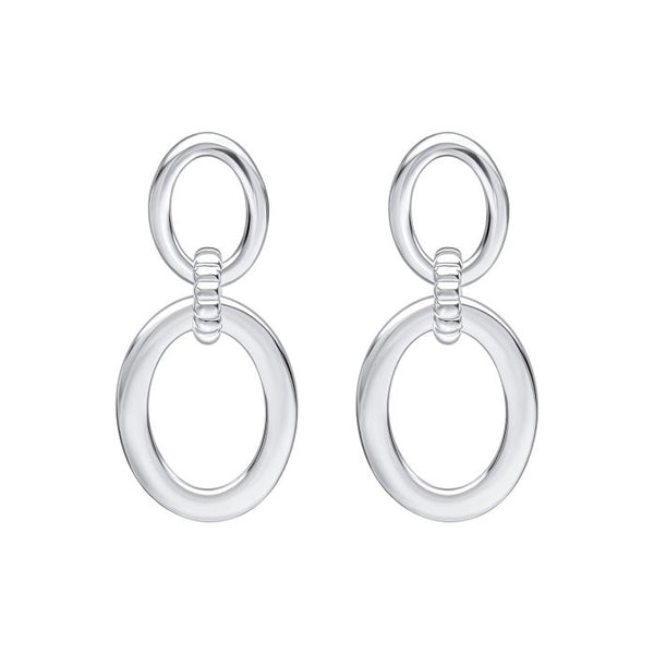 Silver Double Oval And Circle Link Drop Earrings E6436