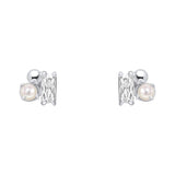 Silver Cubic Zirconia And Freshwater Pearl Cluster Stud Earrings E6482W