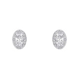 Silver Cubic Zirconia Oval Halo Stud Earrings E6484C