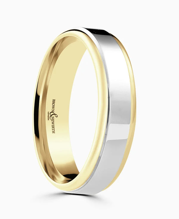 18ct Yellow Gold And Platinum 5mm Medium Court Gents Polished Wedding Ring