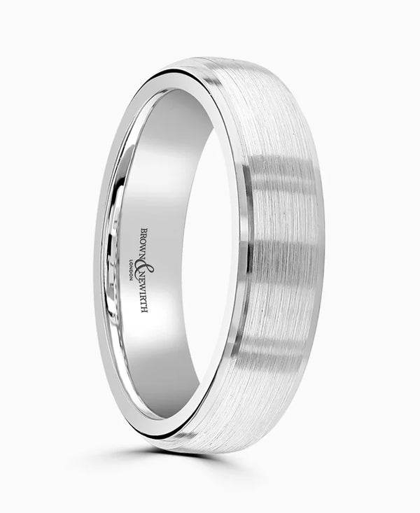 Platinum 6mm Heavy Court Gents Textured Wedding Ring