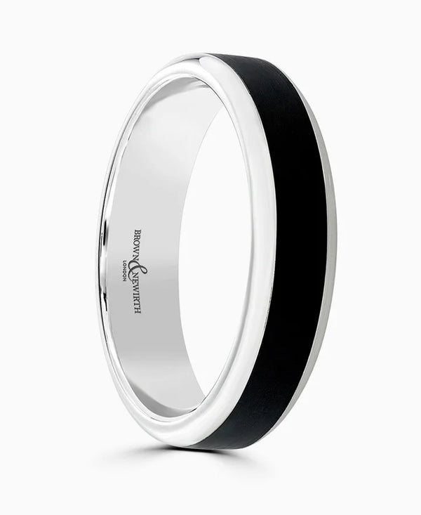 Platinum 6mm Medium Court Gents Black Ceramic Inlay Wedding Ring