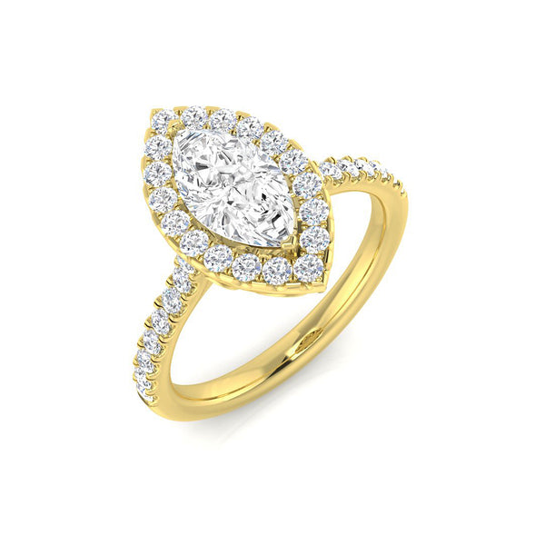 18ct Yellow Gold 1.12ct Marquise Cut Diamond With 0.53ct Diamond Halo And Diamond Set Shoulders