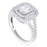 18ct White Gold 0.82ct Baguette Double Halo Diamond Ring