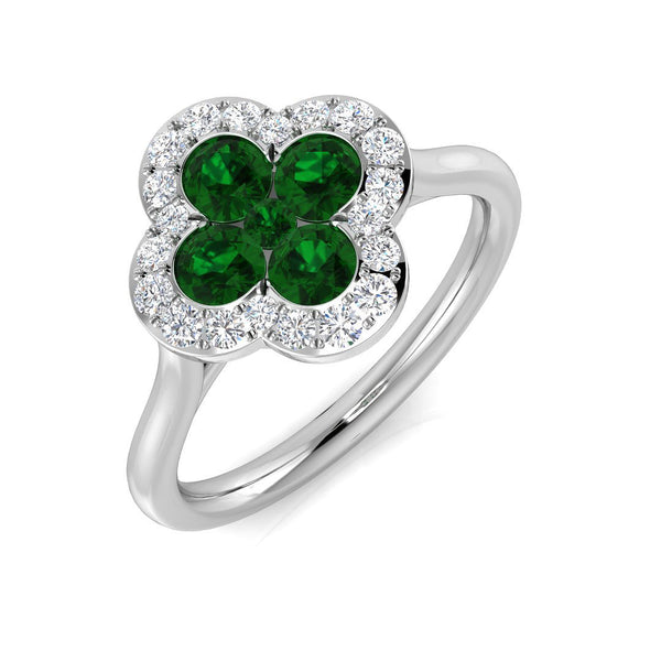 Platinum 0.45ct Emerald And 0.21ct Diamond Clover Ring