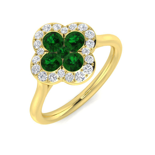 18ct Yellow Gold 0.51ct Emerald And 0.22ct Diamond Clover Ring