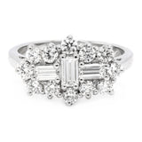 Platinum 1.20ct Emerald Cut And Round Brilliant Cut Diamond Cluster Ring