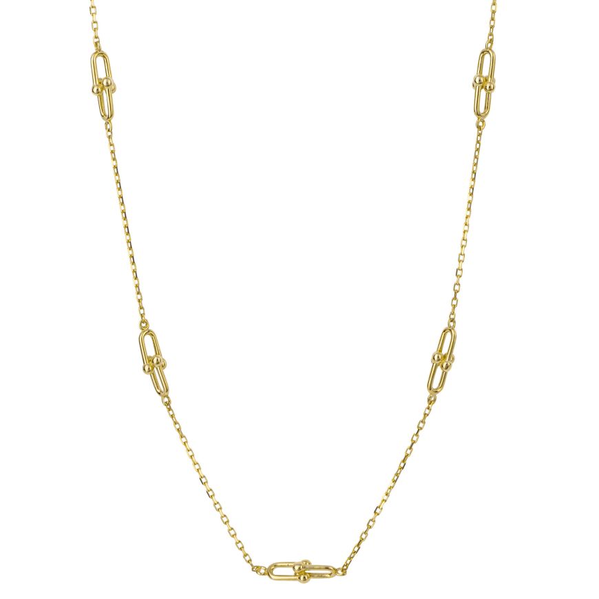 9ct Yellow Gold Chain Link Station Necklace GN384