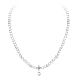 9ct White Gold Freshwater Pearl And 0.02ct Diamond Flower Necklace