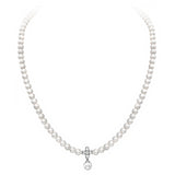 9ct White Gold Freshwater Pearl And 0.02ct Diamond Flower Necklace