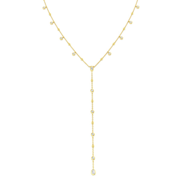 9ct Yellow Gold 0.58ct Mixed Cut Diamond Drop Necklace