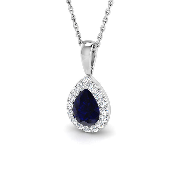 18ct White Gold 1.01ct Pear Cut Blue Sapphire And 0.17ct Diamond Necklace