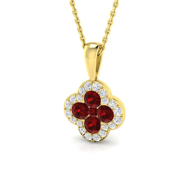 18ct Yellow Gold 0.66ct Ruby And 0.23ct Diamond Clover Necklace