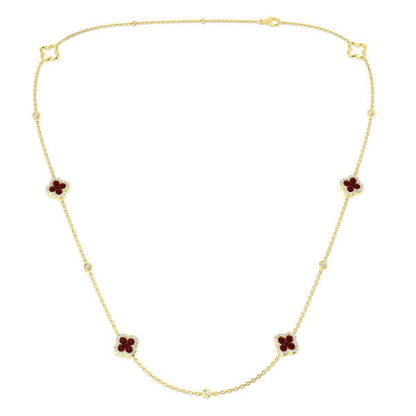 18ct Yellow Gold 1.27ct Ruby And 0.43ct Diamond Clover Station Necklace
