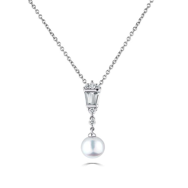 18ct White Gold South Sea Pearl And 0.32ct Diamond Drop Necklace