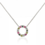 18ct White Gold 0.28ct Multi-Colour Sapphire And 0.09ct Diamond Circle Necklace