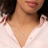 9ct yellow gold diamond cross pendant model shot