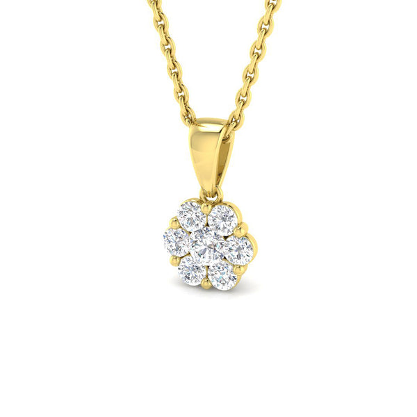 18ct Yellow Gold 0.25ct Diamond Flower Cluster Necklace