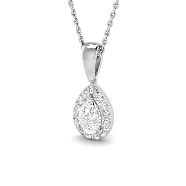 18ct White Gold 0.56ct Pear Cut Diamond Halo Necklace