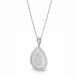 18ct White Gold 1.86ct Baguette And Round Brilliant Cut Diamond Pear Shape Necklace