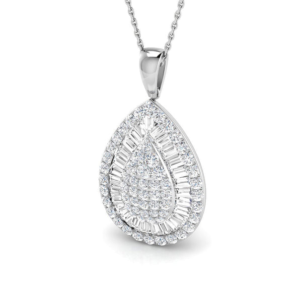 18ct White Gold 1.86ct Baguette And Round Brilliant Cut Diamond Pear Shape Necklace