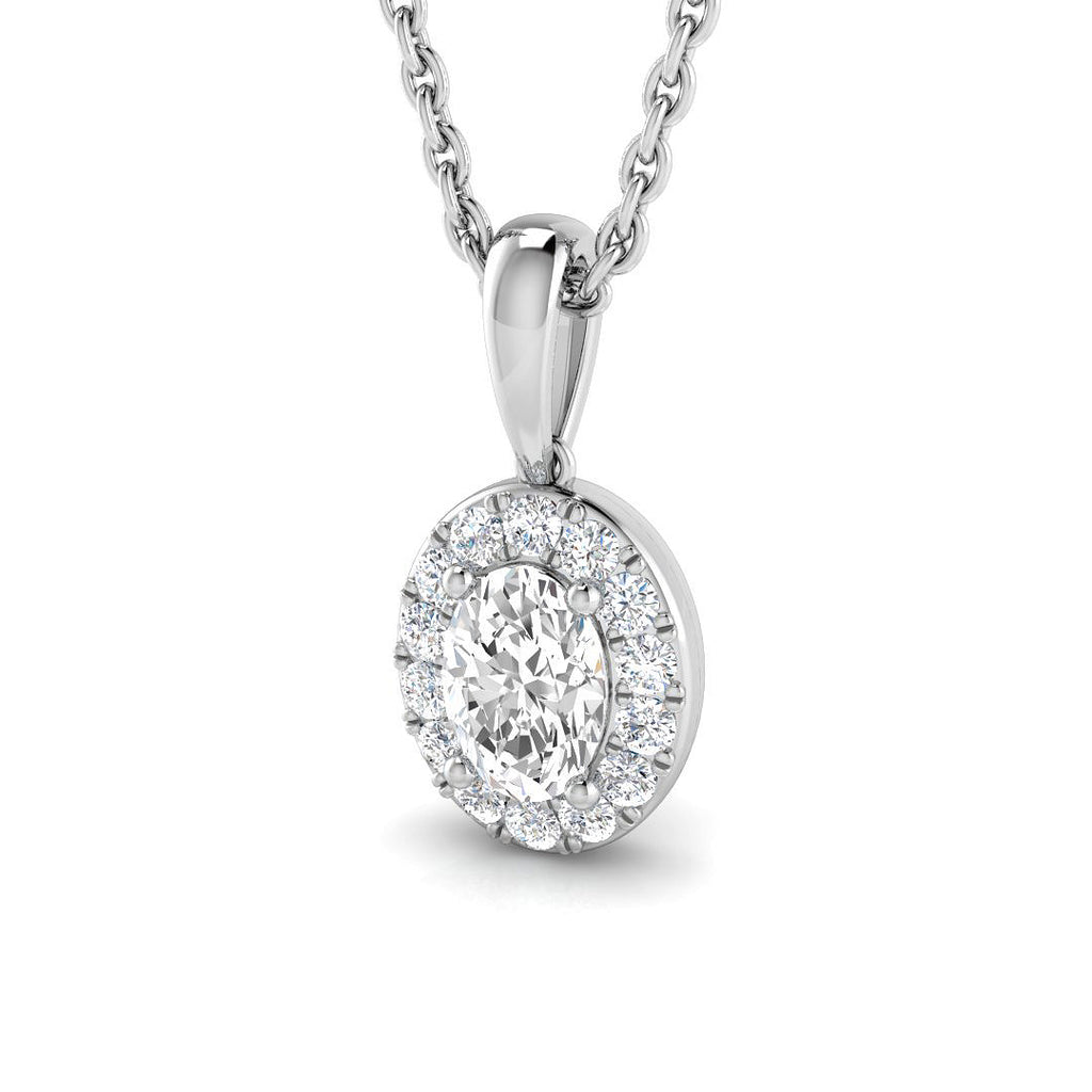 18ct White Gold 0.33ct Oval Cut Diamond Halo Necklace