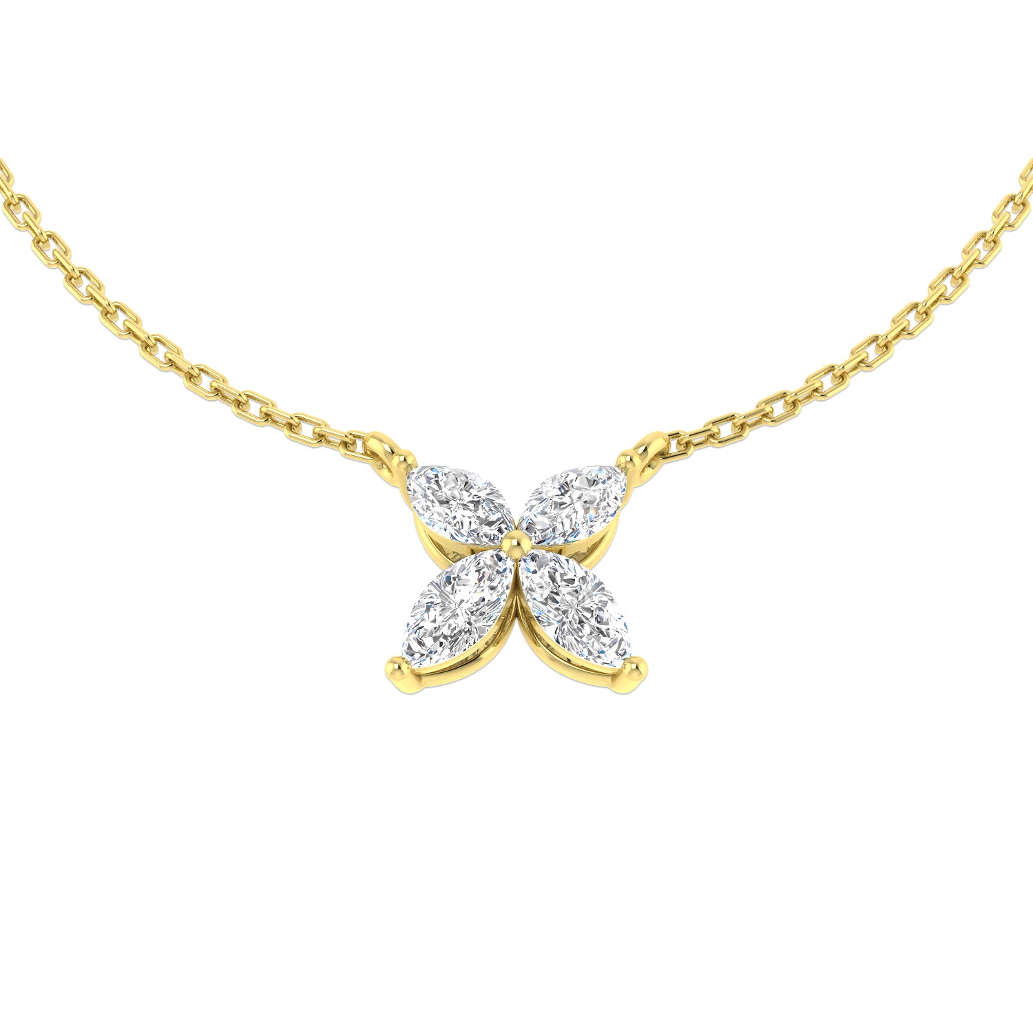 18ct Yellow Gold 0.75ct Marquise Cut Diamond Flower Necklace