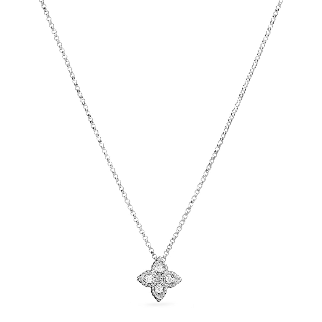 Roberto Coin 18ct White Gold 0.05ct Diamond Princess Flower Necklace ADR777CL0679