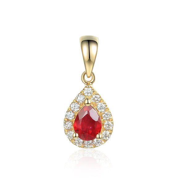 18ct Yellow Gold 0.39ct Pear Cut Ruby And 0.12ct Diamond Necklace
