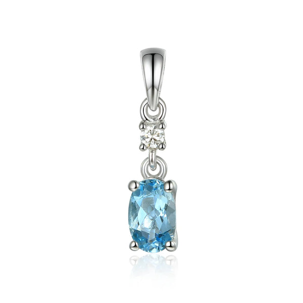 18ct White Gold 0.41ct Oval Cut Aquamarine And 0.03ct Diamond Drop Necklace