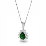 18ct White Gold 0.92ct Pear Cut Emerald And 0.49ct Diamond Cluster Necklace