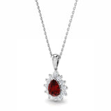 18ct White Gold 0.80ct Pear Cut Ruby And 0.36ct Diamond Cluster Necklace