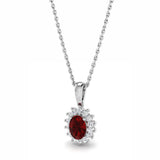 18ct White Gold 0.69ct Oval Cut Ruby And 0.13ct Diamond Cluster Necklace