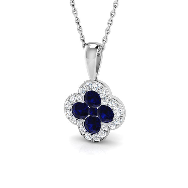 18ct White Gold 0.67ct Blue Sapphire And 0.20ct Diamond Clover Necklace