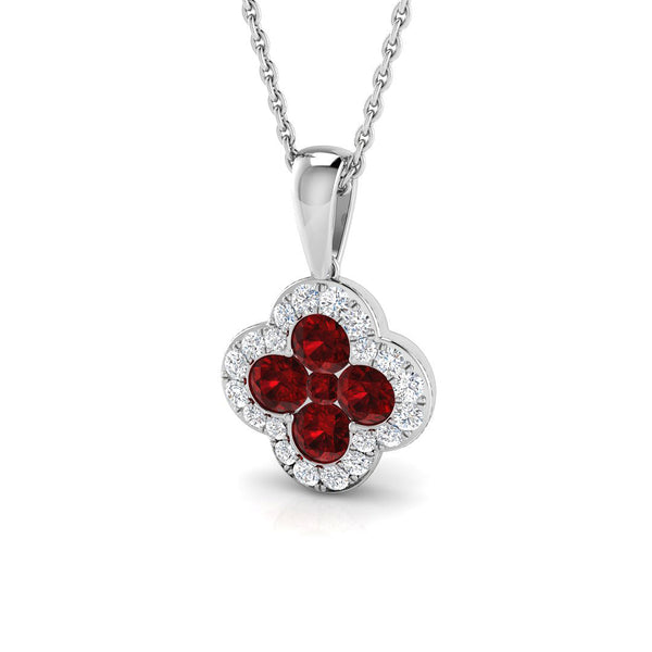 18ct White Gold 0.71ct Ruby And 0.23ct Diamond Clover Necklace