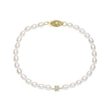 9ct Yellow Gold Freshwater Pearl And Diamond Flower Bracelet GB531W