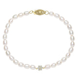 9ct Yellow Gold Freshwater Pearl And Diamond Flower Bracelet GB531W