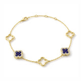 9ct Yellow Gold 0.60ct Blue Sapphire And 0.15ct Diamond Clover Bracelet