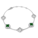 9ct White Gold 0.47ct Emerald And 0.18ct Diamond Clover Bracelet