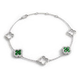 9ct White Gold 0.47ct Emerald And 0.18ct Diamond Clover Bracelet