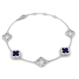 9ct White Gold 0.59ct Blue Sapphire And 0.17ct Diamond Clover Bracelet