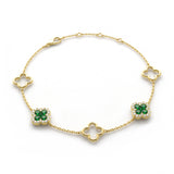 9ct Yellow Gold 0.47ct Emerald And 0.16ct Diamond Clover Bracelet