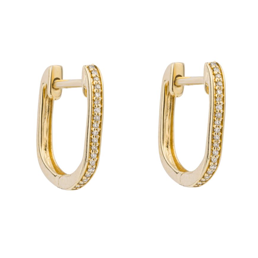 9ct Yellow Gold Diamond Rectangle Hoop Earrings GE1012
