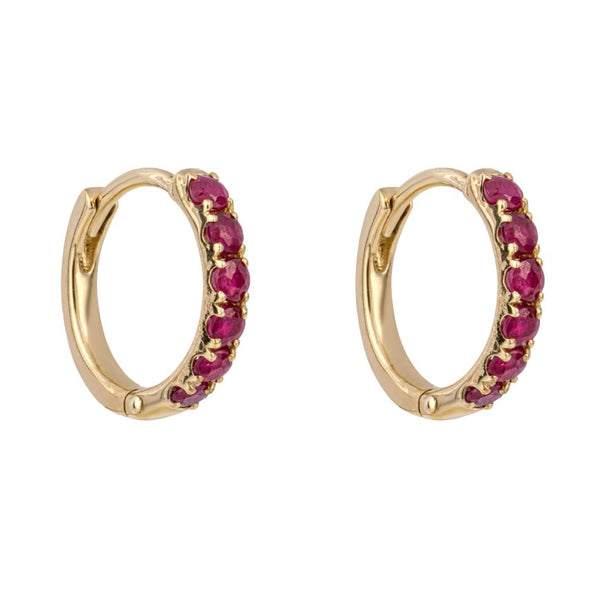 9ct yellow gold ruby hoop earrings