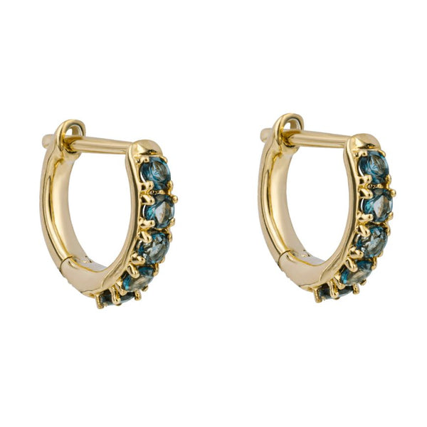 9ct yellow gold london blue topaz hoop earrings