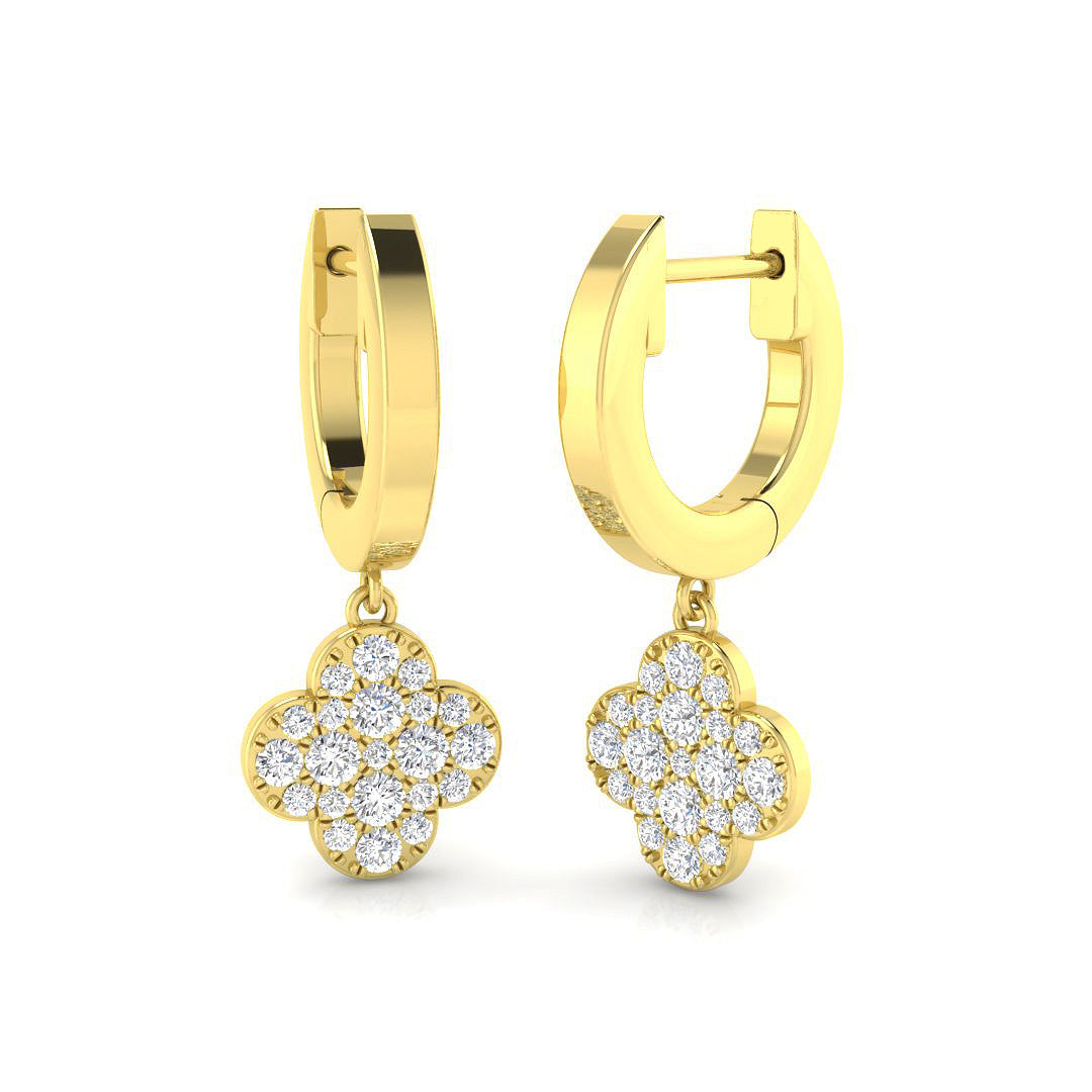 9ct Yellow Gold 0.32ct Diamond Clover Hoop Earrings